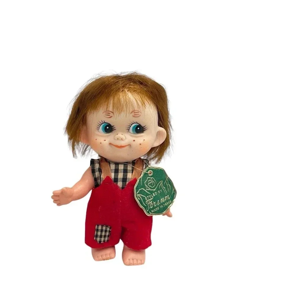 Vintage Forsum 6'' Big Eyes Redhead Freckles Rubber Doll Japan 1960s Boy Red Tag
